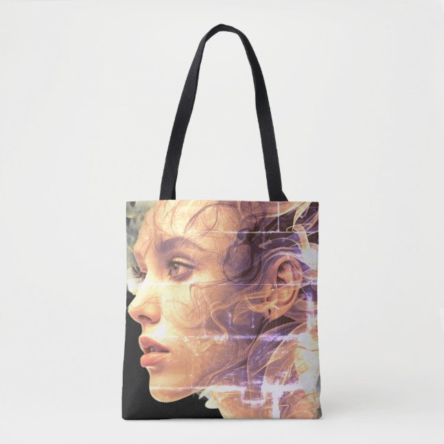 Girl In the Smokey Swirls - Cute Reusable Tote Bag Tygkasse (Framsida)