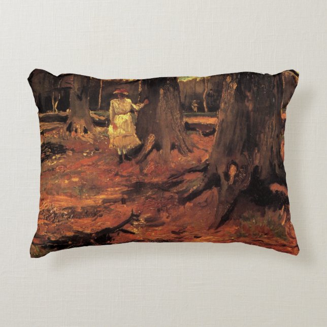 Girl in White in Skogen by Vincent van Gogh Prydnadskudde (Framsidan)