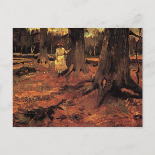 Girl in White in Skogen by Vincent van Gogh Vykort