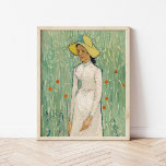 Girl in White | Vincent van Gogh Poster<br><div class="desc">Girl in White (1890) | Originalkonstverk av den nederländske postimponerande konstnären Vincent van Gogh (1853-1890). Målningen visar en kvinna som bär en vit klänning och gult halmhatt,  som står i en mjuk grönt fält som är spritt med röda blommor. Använda verktygen för att lägga till anpassningsbar eller anpassa bilden.</div>