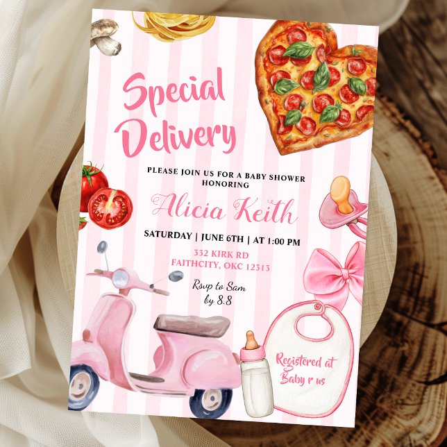 Girl italian baby shower pizza special delivery inbjudningar (Skapare uppladdad)