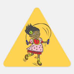 Girl Jumping Rope Triangelformat Klistermärke
