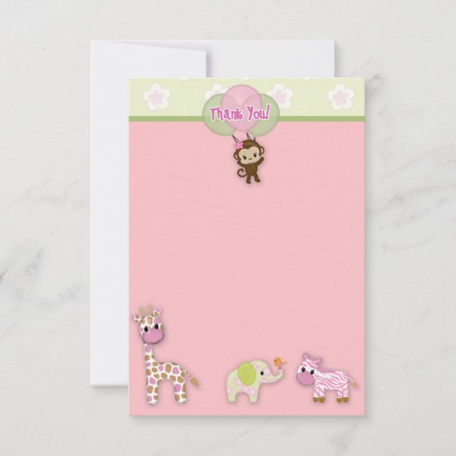 Girl Jungle Animal Baby Shower Tack 3,5" x 5" Anteckningskort (Framsida)