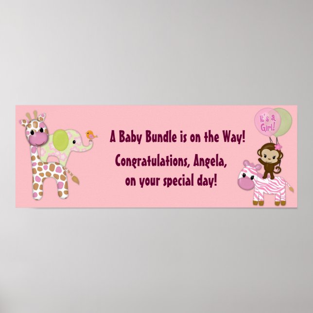 Girl Jungle Safari Baby Shower Banner Poster (Framsidan)