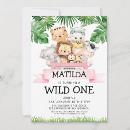 Girl Jungle Safari Vild En födelsedagsinbjudan Inbjudningar