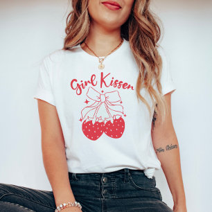 Girl Kisser Cute Coquette Strawberry Lesbisk Pride T Shirt