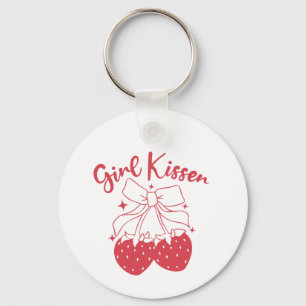 Girl Kisser-Cute Strawberry Coquette Lesbisk Pride Nyckelring