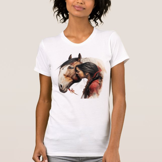 Girl Kissing Horse India Native T Shirt (Framsida)