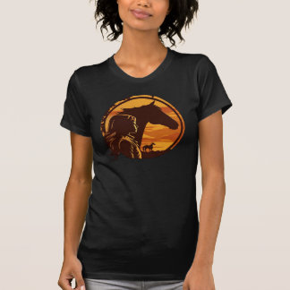 Girl Kissing Horse Retro Sunset T Shirt