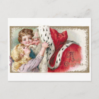 Girl Kissing Jultomten Vintage jul Helg Vykort