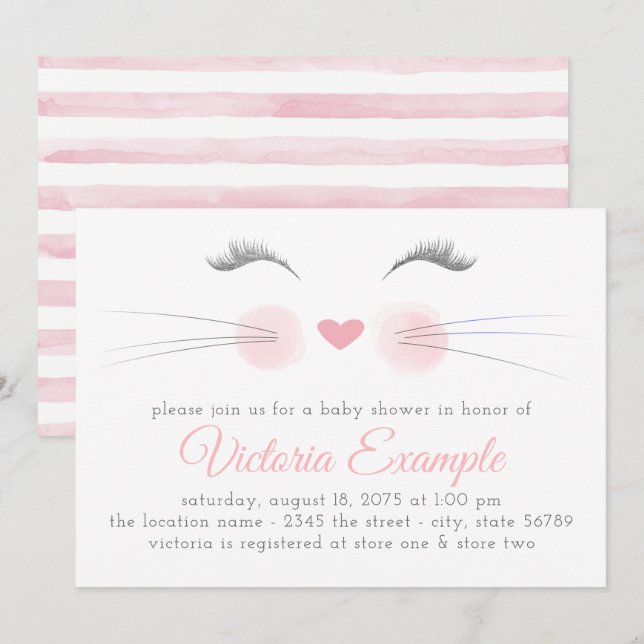 Girl Kitten Cat Baby Shower Inbjudningar (Fram/baksida)