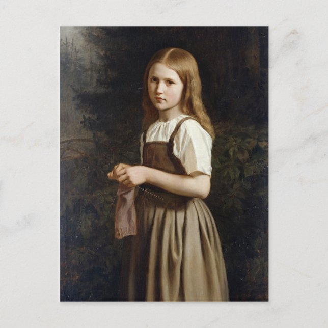 Girl Knitting, 1854 Vykort (Framsida)