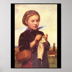 Girl Knitting', Albert_Porträtt Poster