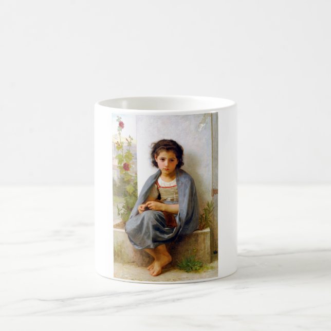 Girl Knitting, Bouguereau Kaffemugg (Center)