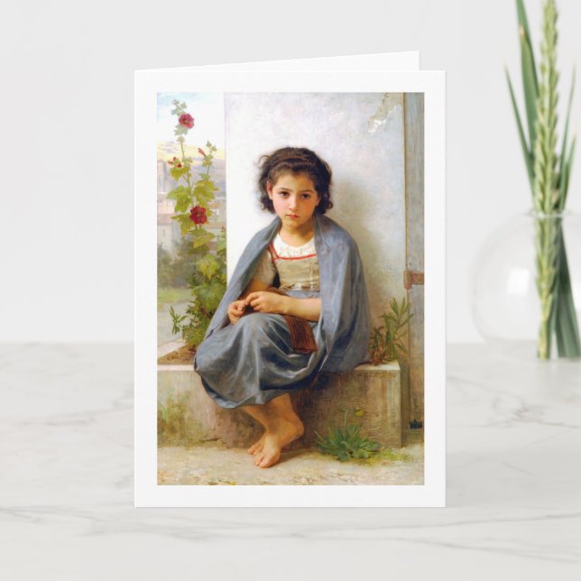 Girl Knitting, Bouguereau Kort (Framsida)