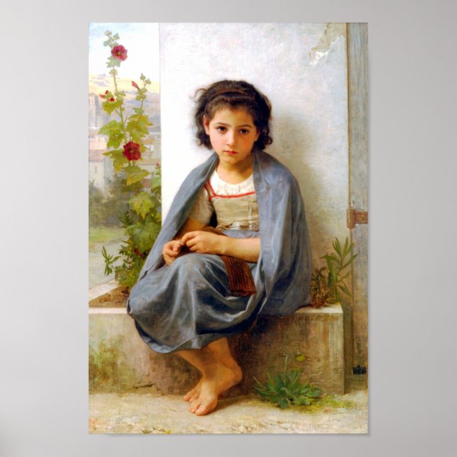 Girl Knitting, Bouguereau Poster (Framsidan)