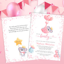 Girl Koala Bear med Bok Request Baby Shower