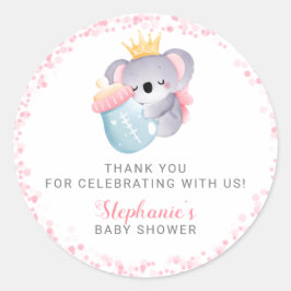 Girl Koala Bear Rosa Baby Shower Favor Runt Klistermärke