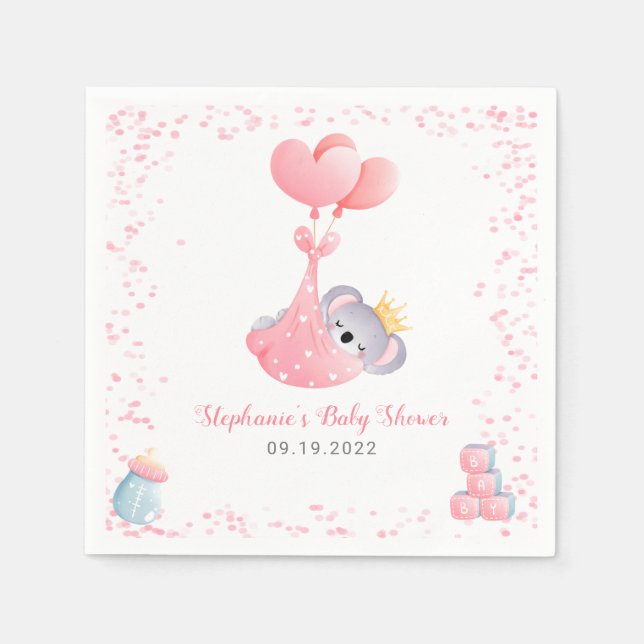 Girl Koala Bear Rosa Baby Shower Pappersservett (Framsidan)