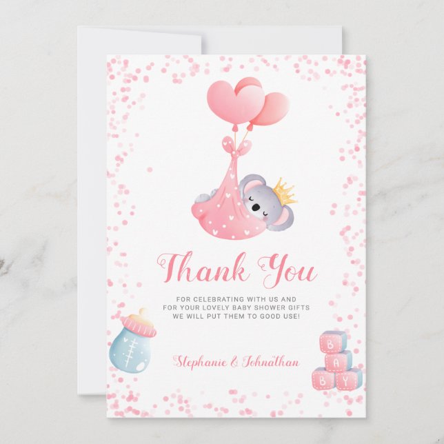Girl Koala Bear Tack Baby Shower Card (Framsida)