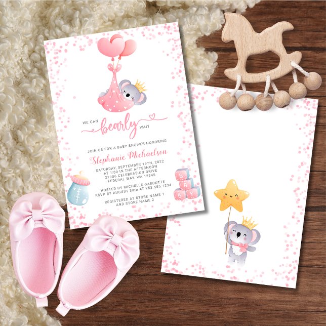 Girl Koala Bear vi kan bota Baby Shower Inbjudningar (Girl Koala Bear We Can Bearly Wait Baby Shower Invitation)
