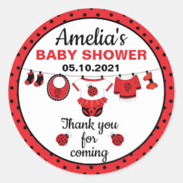 Girl Ladybug Baby Shower Classic Round Sticker Runt Klistermärke