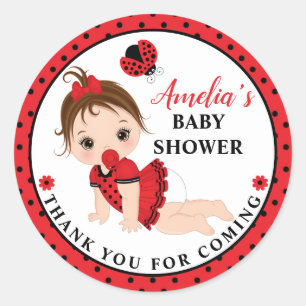 Girl Ladybug Baby Shower Classic Round Sticker Runt Klistermärke