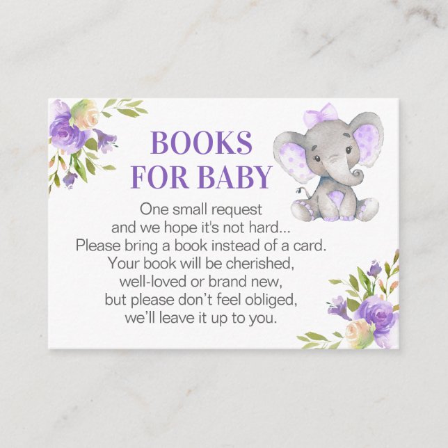 Girl Lavender Elephant Bokar för Baby Bok begäran Tilläggskort (Framsida)