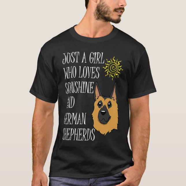 Girl Likes German Shepherd Cute Hund T Shirt (Framsida)