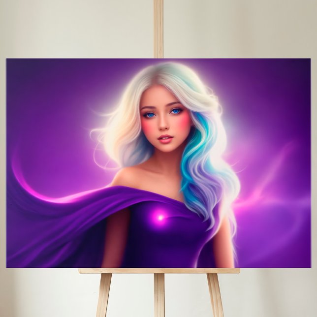 Girl lila blonde neon elegant rosa dam art canvastryck (Skapare uppladdad)
