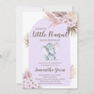 Girl Lila Elephant Baby Shower Inbjudningar