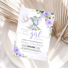 Girl Lila Elephant Baby Shower Inbjudningar