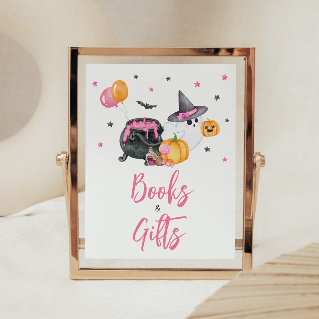 Girl Little Boo Ghost Baby Shower Bokar och Gifts Poster (Ghost Halloween Baby Shower Books and Gifts Sign)