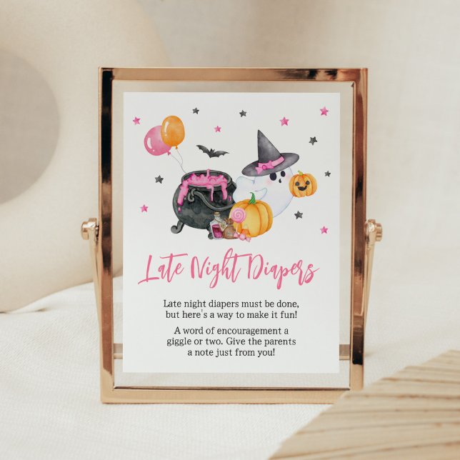 Girl Little Boo Ghost Late Night Diaper Poster (Ghost Halloween Baby Shower Late Night Diapers Sign)
