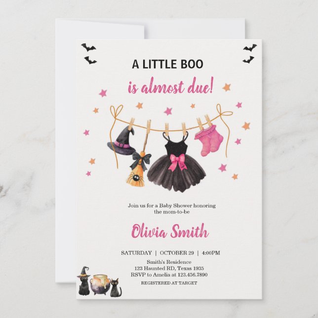 Girl Little Boo Halloween Clothesline Baby Shower Inbjudningar (Framsida)