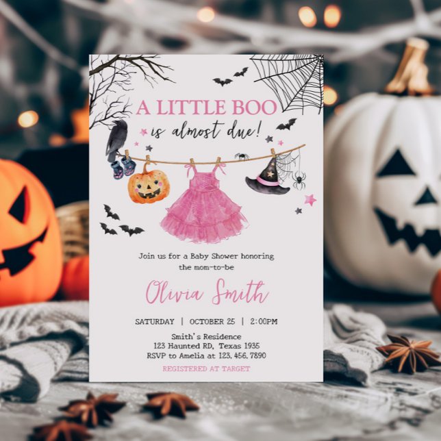 Girl Little Boo Halloween Pumpkin Baby Shower Inbjudningar (Blue Spooky Little Boo Pumpkin Baby Shower Invitation )