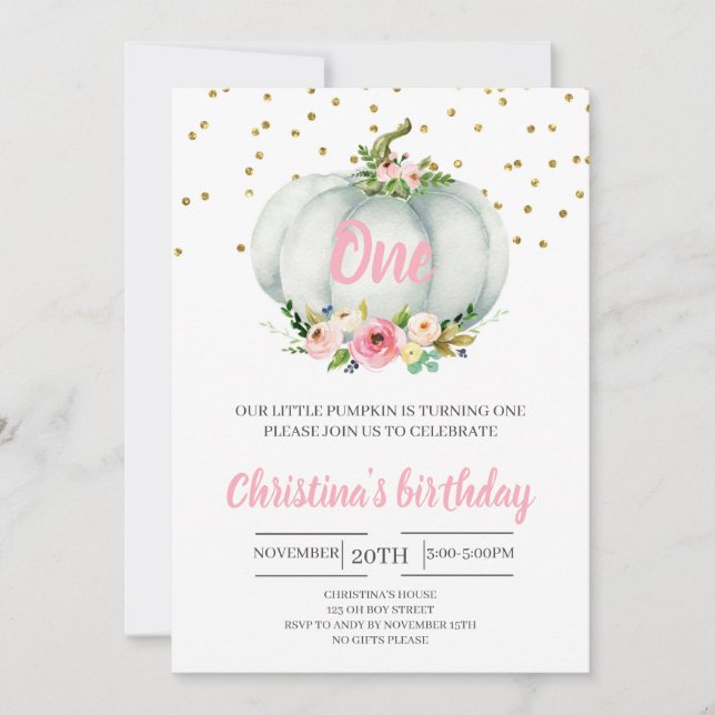 Girl Little Pumpkin First Birthday Fall Rustic Inbjudningar (Framsida)