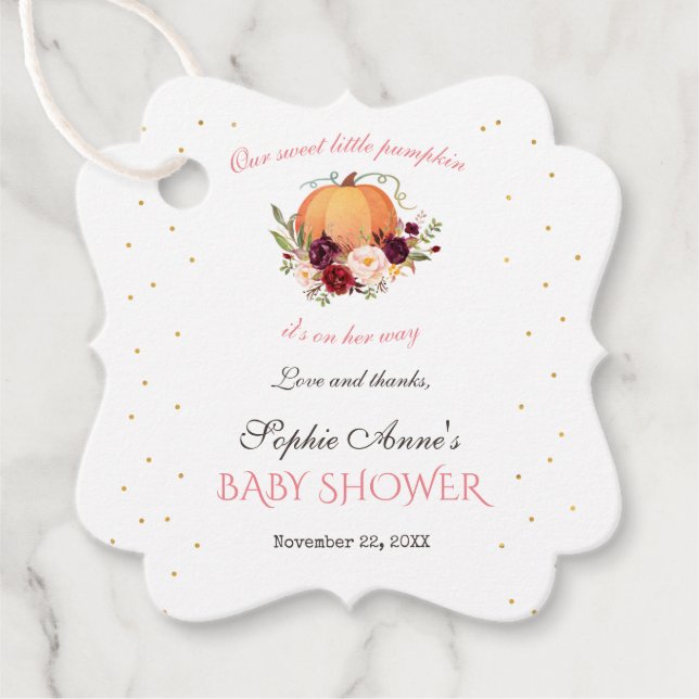 Girl Little Pumpkin Thanksgiving Baby Shower Gåvor Etiketter (Framsida)