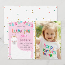 Girl Llama Birthday-inbjudan