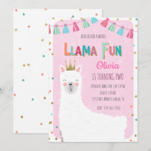 Girl Llama Birthday-inbjudan