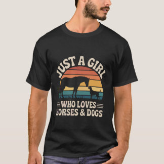 Girl Loves Horses Dogs Retro Sunset Animal Lover P T Shirt