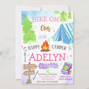 Girl Lycklig Camping Birthday Inbjudningar