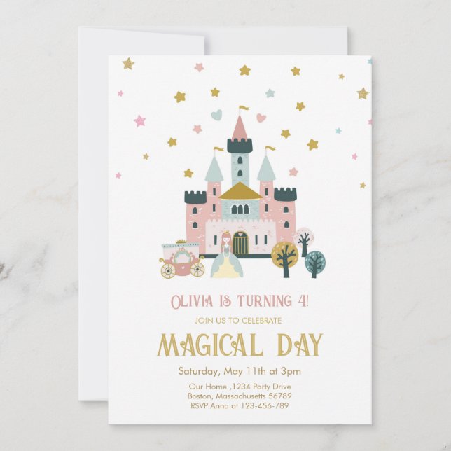 Girl Magic Day Princess Castle Birthday Inbjudningar (Framsida)