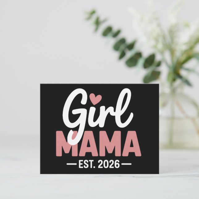Girl Mama Est 2026 Pregnancy Reveal New Mom to Be  Meddelande Vykort (Stående Fram)