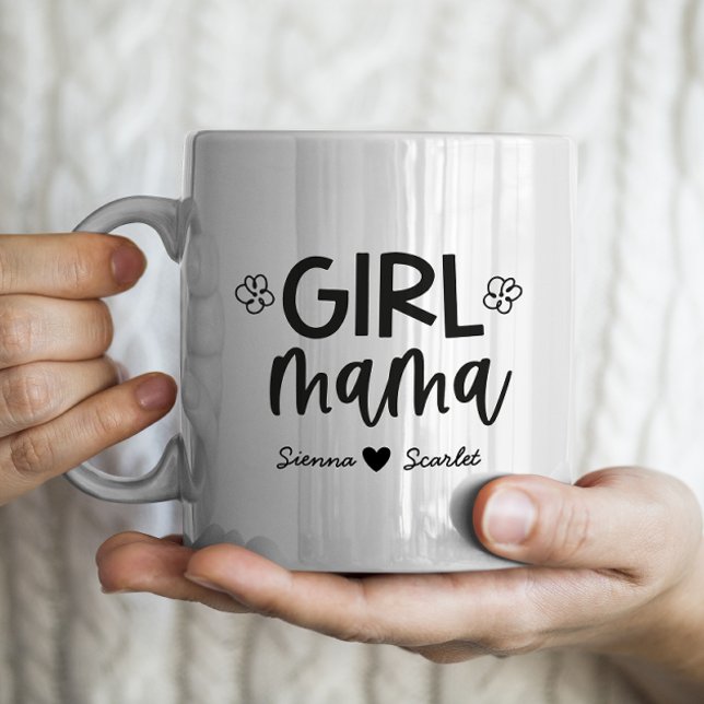 "Girl Mamma" Mors dag Personlig 2 barn namn Kaffemugg (Skapare uppladdad)