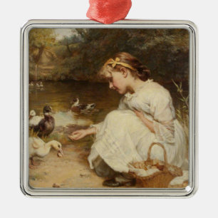 Girl Matande Ankor (av Frederick Morgan) Julgransprydnad Metall