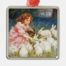 Girl Matande kaniner (av Frederick Morgan) Julgransprydnad Metall