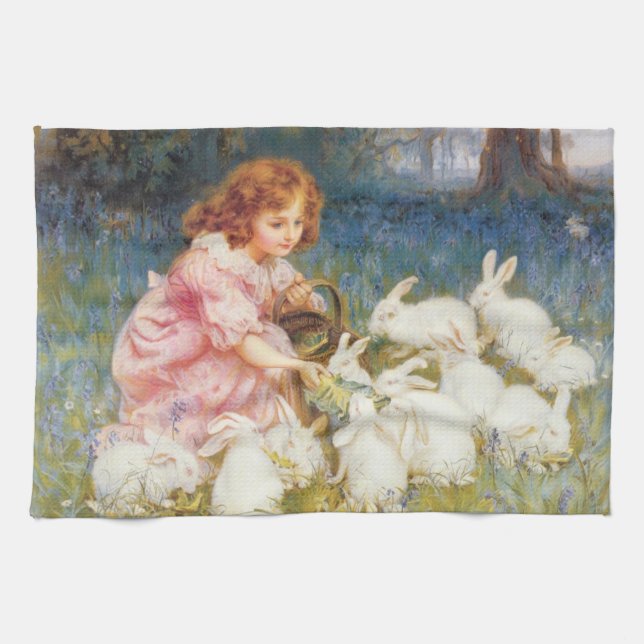 Girl Matande kaniner (av Frederick Morgan) Kökshandduk (Horisontell)