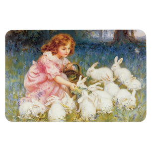 Girl Matande kaniner (av Frederick Morgan) Magnet