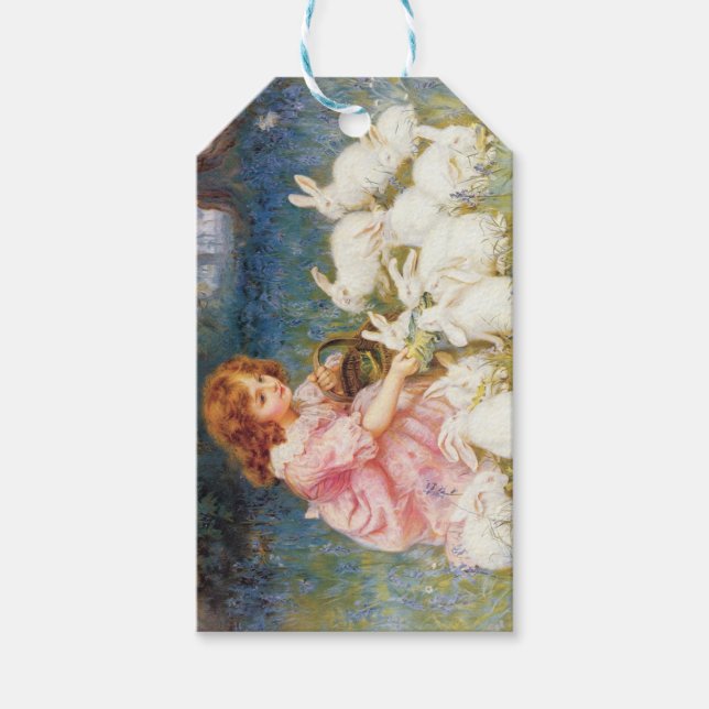 Girl Matande kaniner (av Frederick Morgan) Presentetikett (Framsidan)